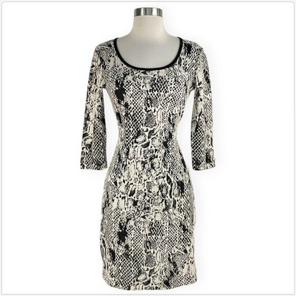 Grayse Black Label Snake Animal Print Textured Knit 3/4 Sleeve Dress New NWOT XS - Picture 2 of 6